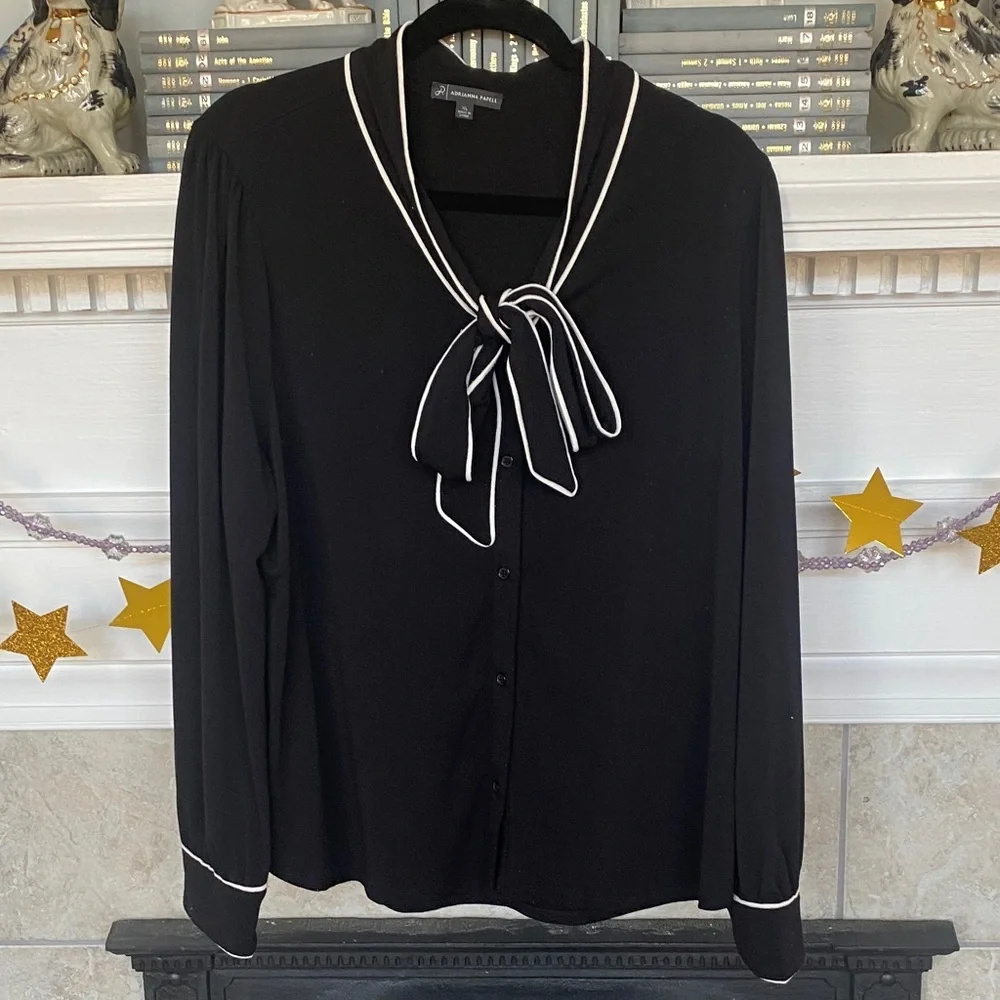 Adrianna Papell Black Blouse with White Accents - Picture 1 of 3